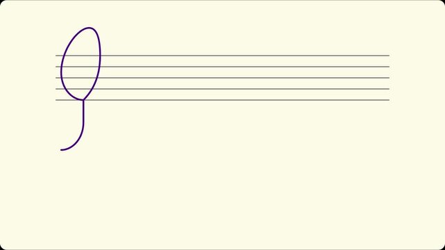 Animated treble clef music symbol on staff lines for musical education and creative projects animation 4k