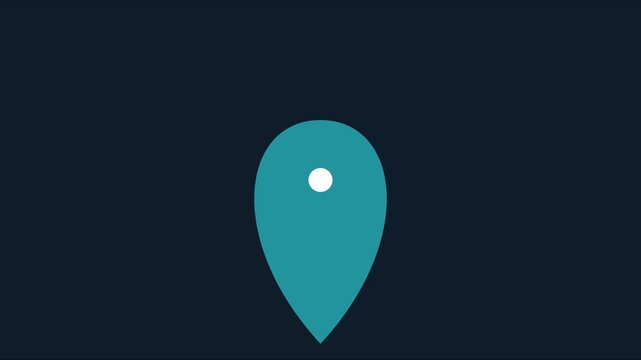 Animated teal map location pin on dark animation 4k background, for navigation and, travel ui marker