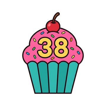 Pink Frosted Cupcake With The Number 38 And Sprinkles