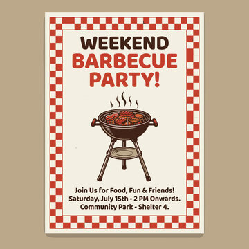Weekend Barbecue Party Invitation with BBQ Grill Illustration