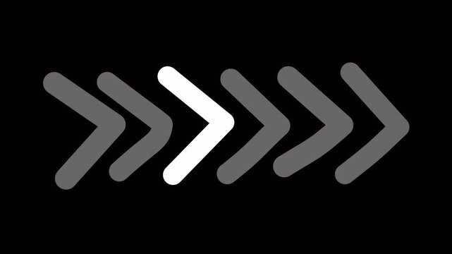 Progress indicator. Animated transparent grunge arrows sequence for UI, navigation, or speed representation. Ideal for tech, business, and motion graphic projects.