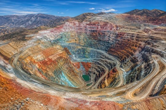 Open pit mine terraces landscape viewed from above