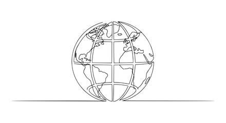 Minimalist Outline Globe Earth Drawing Isolated on Transparent Background © Dewa