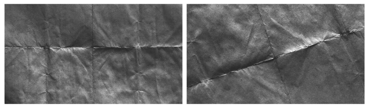 set of black folded paper sheets isolated on transparent PNG background, Crumpled Paper Poster Photo Effect Mockup, blank folded Paper texture overlay effect