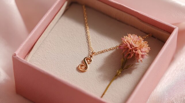 Gold necklace with initial pendant and flower