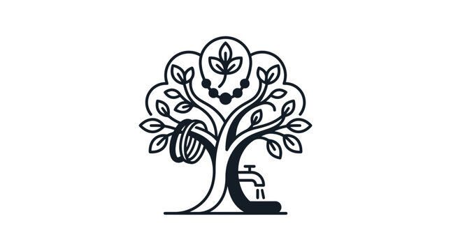 Minimalist Tree Logo with Jewelry and Water Faucet Icon