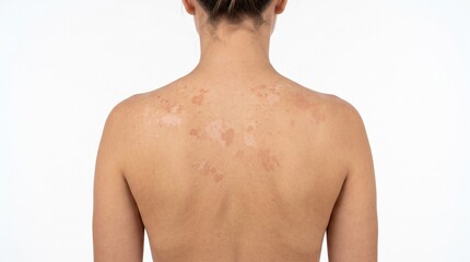 Naklejka premium Back View of Woman Showing Tinea Versicolor Fungal Skin Infection with White Spots
