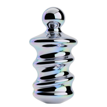 Shiny Chrome Pepper Grinder with Wavy Ribbed Design Isolated on Transparent Background