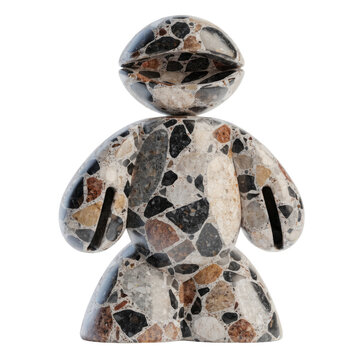 Terrazzo Stone Figurine with Multicolored Marble Fragments on Transparent Background