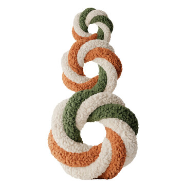 Textured Interlocking Spiral Rings in Orange Green and Cream Soft Plush Decorative Object on Transparent Background