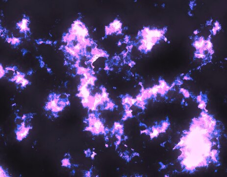 Berikut adalah saran judul dan 49 kata kunci yang disesuaikan khusus untuk gambar abstrak pola awan/asap berpendar warna ungu dan biru di latar gelap (purple and blue glowing abstract particles/nebula