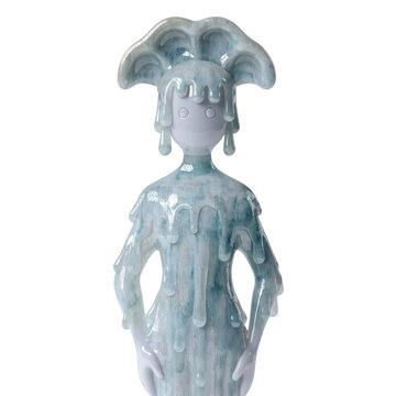 Translucent Blue Jellyfish Girl Figurine Sculpture with Tentacle Hair on Transparent Background