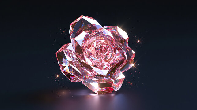 Glowing Gemstone Rose with Angular Petals on Black Background