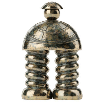 Vintage Brass Decorative Figurine with Ribbed Columns and Dome Top on Transparent Background