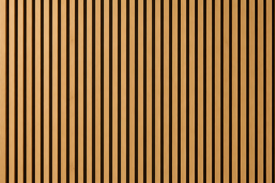 Natural vertical wood slat wall texture background, decorative timber batten paneling for modern interior design and architectural visualization