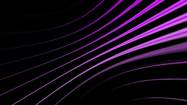 Abstract glowing purple motion lines over black background creating a futuristic technological data stream and dynamic visual flow effect