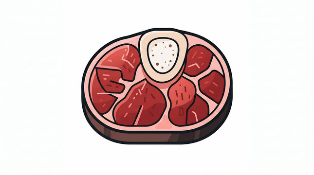 Vector illustration of raw beef osso buco meat cut with bone marrow, isolated on white background