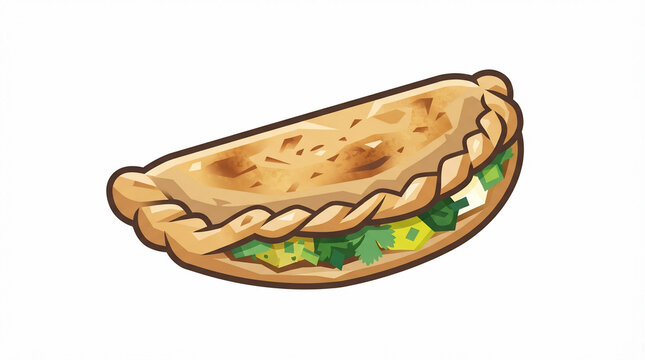 Delicious hand-drawn style vector illustration of a savory baked empanada pastry with filling