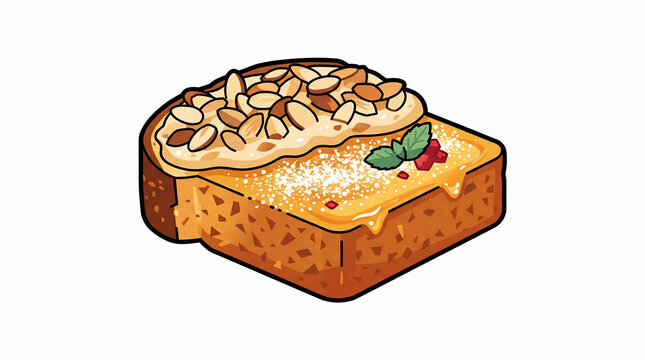 Delicious artisan toast topped with creamy nut butter sliced almonds and honey drizzle vector illustration