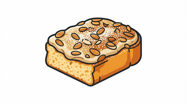 A detailed vector illustration of a freshly baked slice of crusty artisan bread topped with a savory layer of roasted nuts and seeds