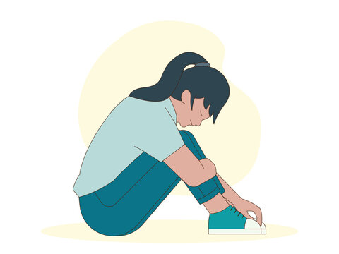A woman experiencing sadness, loneliness, or emotional distress. Hopeless illustrations. Flat vector concepts.