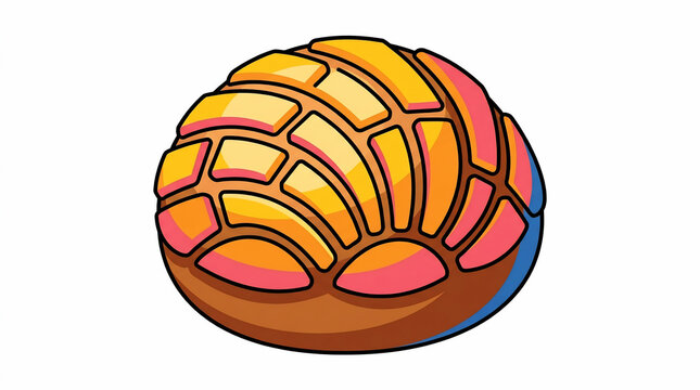 Vibrant Mexican Concha Sweet Bread Vector Illustration Featuring Traditional Pan Dulce Shell Topping for Bakery and Food Menus