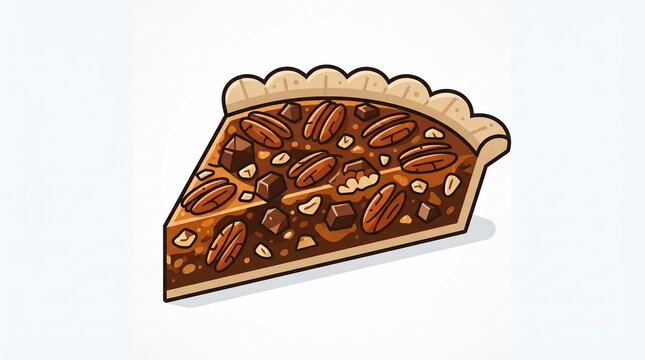 Delicious Slice of Pecan Pie with Crunchy Nuts and Chocolate Chunks Vector Illustration