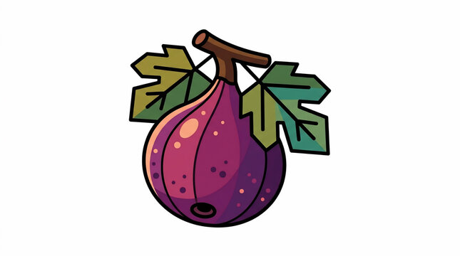 Purple fig fruit illustration with green leaves in a clean vector style isolated on white background for design projects