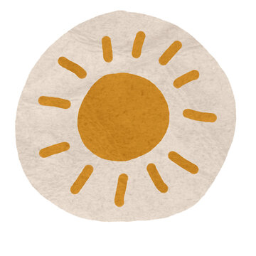 Warm Boho Sun Sticker for Journaling. A hand-drawn bohemian style sun illustration sticker with rays, perfect for summer vacation scrapbooking.