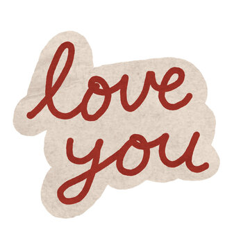 Romantic Love You Sticker for Journaling. A red script Love You sticker for romantic memory keeping, valentine cards, and photo decorations.
