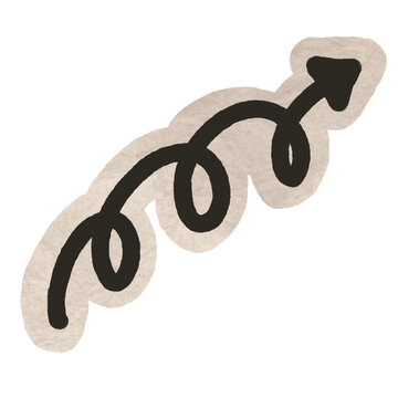 Playful Spiral Arrow Sticker In Digital Notebook. A fun curly spiral arrow sticker ideal for whimsical scrapbooks and playful bullet journal pages.