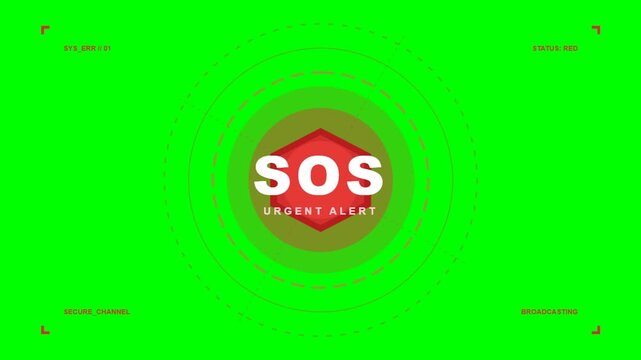 SOS Distress Signal Graphic with Concentric Circles on Green Screen Background.