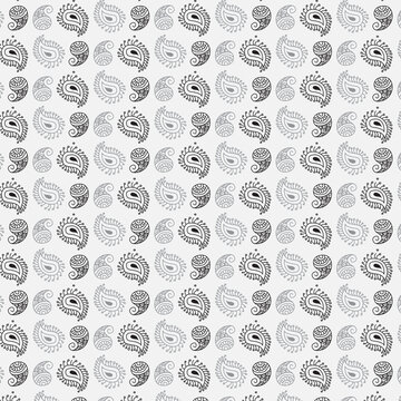 Monochrome paisley doodle seamless pattern in black and white