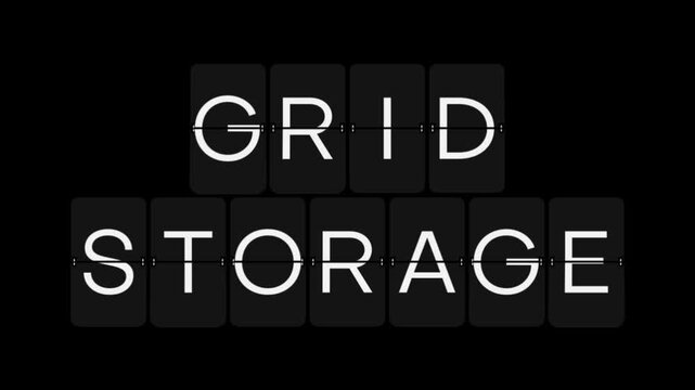 Split-Flap Blank to GRID STORAGE Energy Display Animation on Black Background