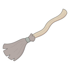 Obraz premium Flat style sticker illustration of a magic witch broomstick isolated on transparent background. Halloween broom accessory clip art graphic icon design element for spooky design asset.