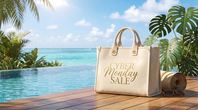 Cyber Monday sale tote bag by tropical pool