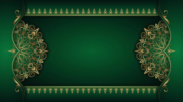 Motion graphic, a luxurious green background featuring gold mandala ornaments