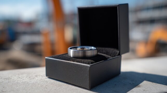 Silver ring in black presentation box