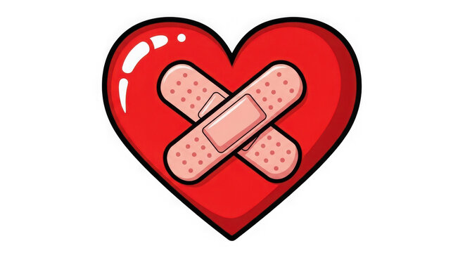 Pixel art red heart with adhesive bandage icon isolated on transparent background