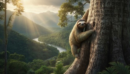 Naklejka premium Sloths Serene Climb - A Gentle Giant in the Rainforest Canopy.