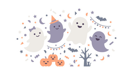 Naklejka premium Group of children dressed in cute Halloween costumes standing outdoors in autumn.