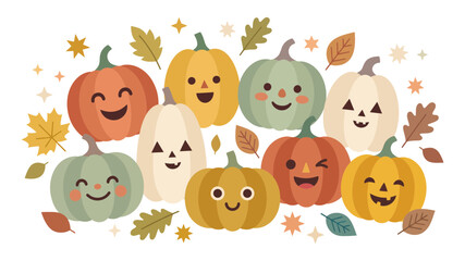 Naklejka premium Group of children dressed in cute Halloween costumes standing outdoors in autumn.