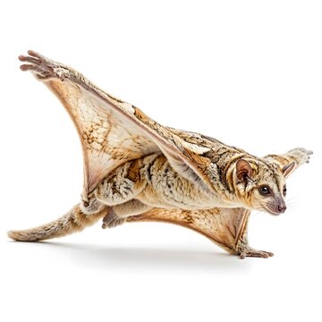 Sunda Colugo Flying Lemur Gliding in Mid Air Isolated on White Background Exotic Wild Mammal Full Body Motion Studio Shot