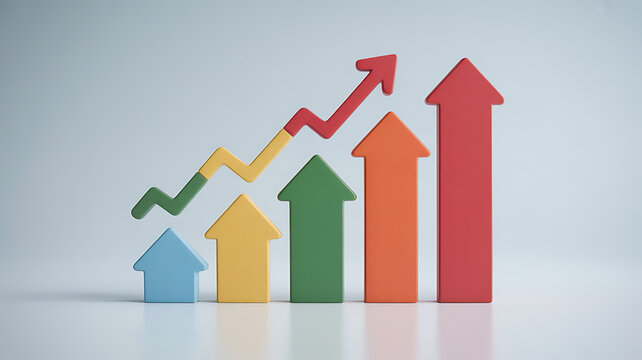 A colorful bar chart with ascending arrows illustrates financial growth against a light.