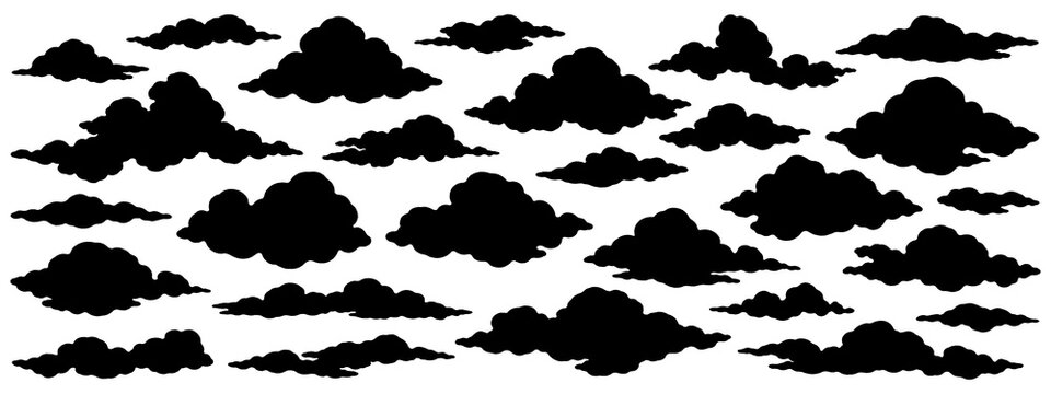Cloud black silhouette illustrations isolated on a transparent background