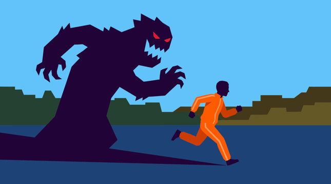 Person Running Away From Giant Shadow Monster