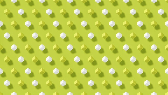 Seamless isometric cube pattern, white lime yellow 3d blocks, lime green background