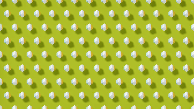 Seamless 3d cube scatter pattern, white cyan orange isometric blocks