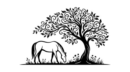 Fototapeta premium Vector Illustration of Wild Elephant and Tree Silhouette in Safari Nature Landscape Design
