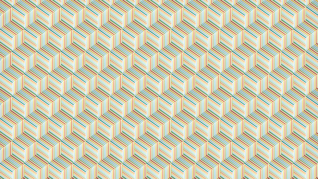 Multicolor seamless stripe cube pattern, isometric 3d optical illusion